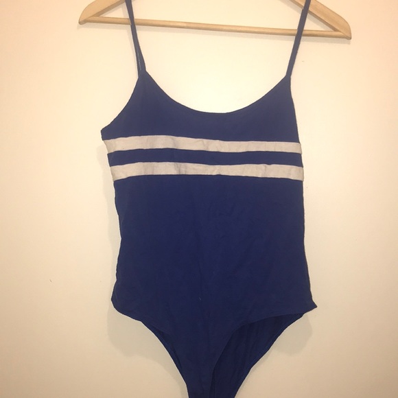 Crop Top Blue with White Stripes, Spaghetti Straps - Picture 1 of 2